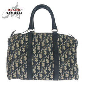 Dior Trotter Navy Blue Beige Tan canvas leather tote bag Boston